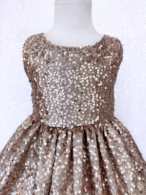 Open Back Keyhole Champagne Full Sequence Bow Dress