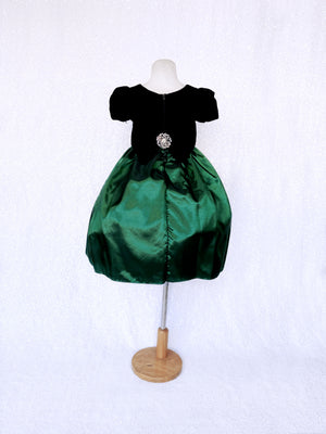 Hunter Green Taffeta Velvet Black Short Sleeve Gown
