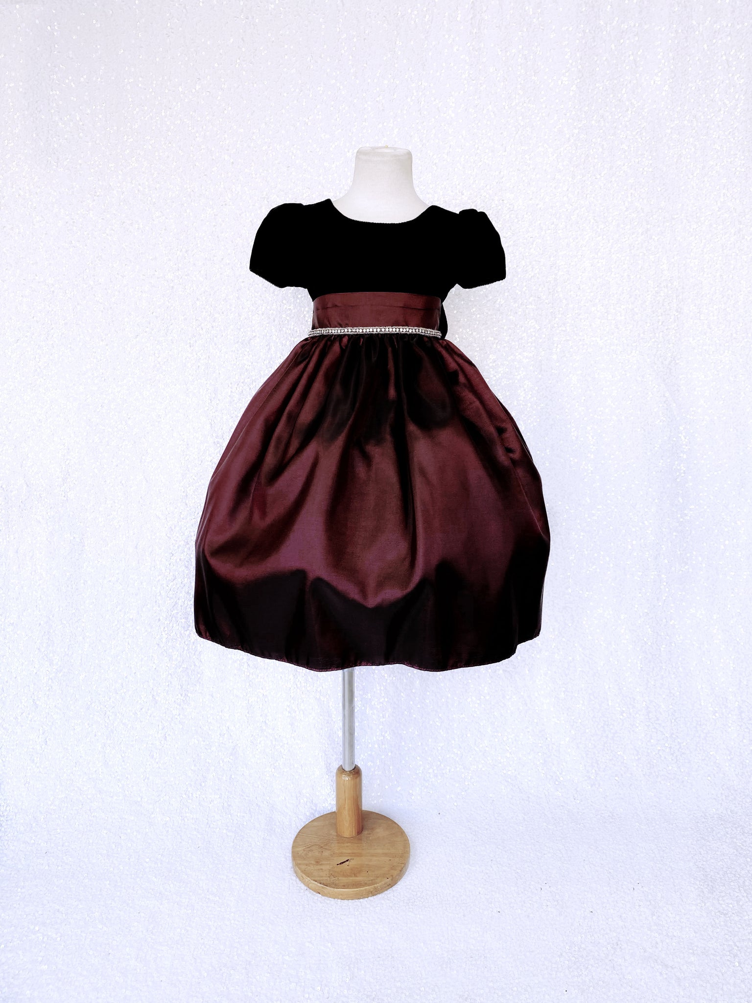 Gold Taffeta Velvet Black Short Sleeve Dress