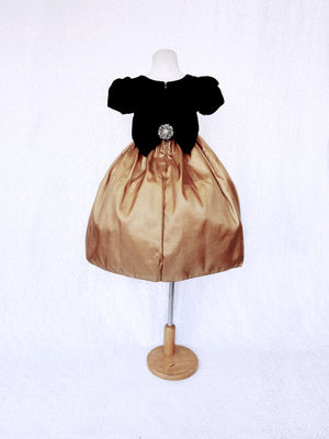 Gold Taffeta Velvet Black Short Sleeve Dress