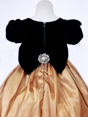 Gold Taffeta Velvet Black Short Sleeve Dress