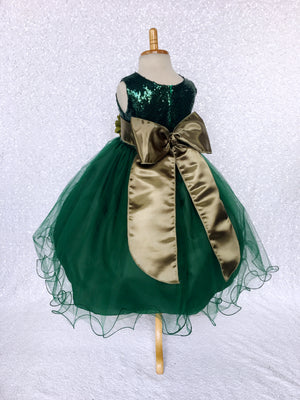 Hunter Green Sequence 2 Layer Tulle Dress Olive Satin Sash Velvet Flower