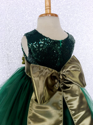 Hunter Green Sequence 2 Layer Tulle Dress Olive Satin Sash Velvet Flower