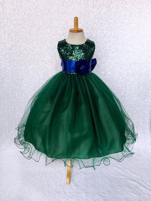 Hunter Green Sequence 2 Layer Tulle Dress Olive Satin Sash Velvet Flower
