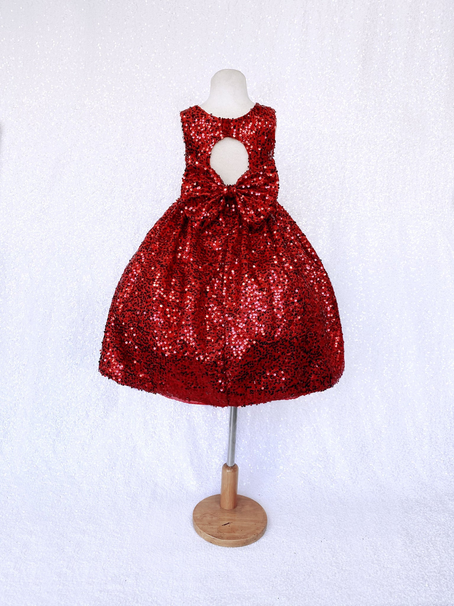 Open Back Keyhole Champagne Full Sequence Bow Dress