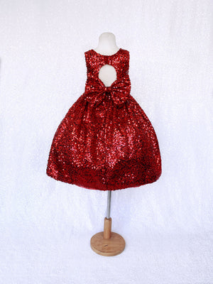 Open Back Keyhole Champagne Full Sequence Bow Dress