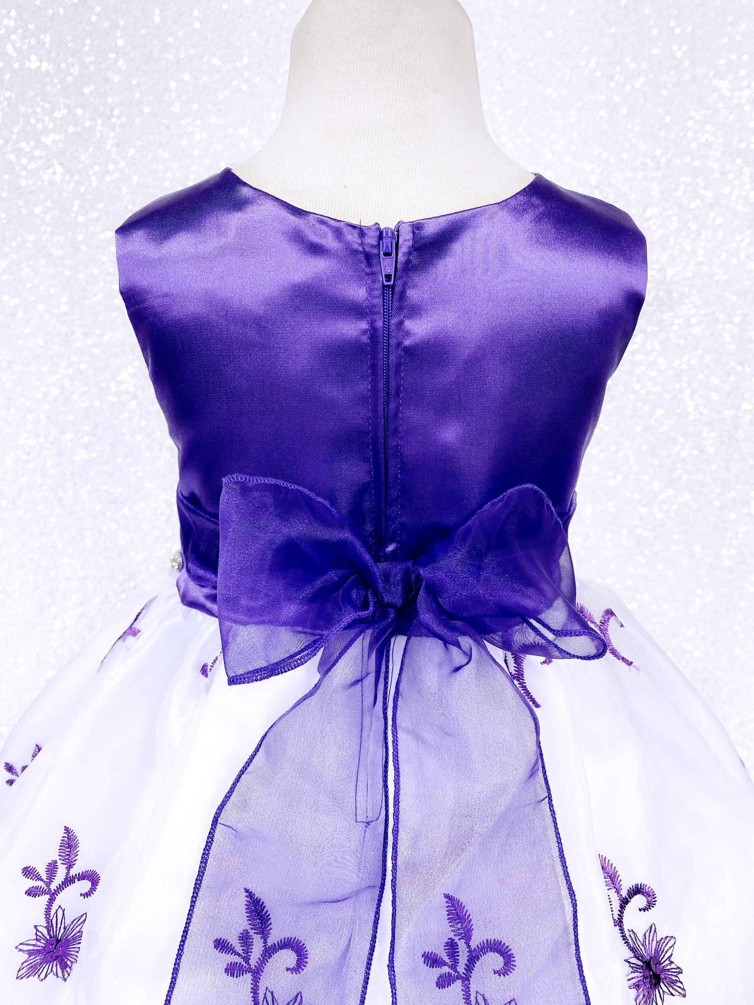 Andy Brokee Embroidery Flower Purple Satin Sleeveless Gown