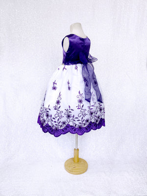 Andy Brokee Embroidery Flower Purple Satin Sleeveless Gown
