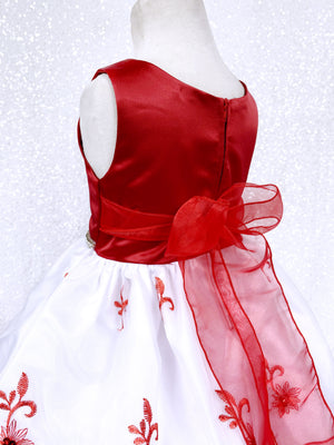 Andy Brokee Red Satin Sleeveless Floral Embroidery Gown
