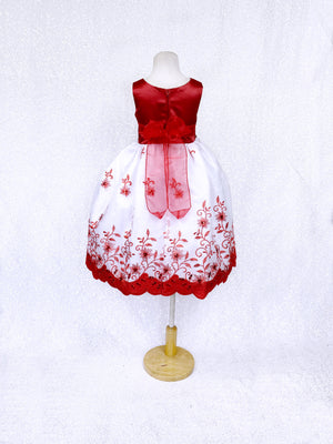 Andy Brokee Red Satin Sleeveless Floral Embroidery Gown