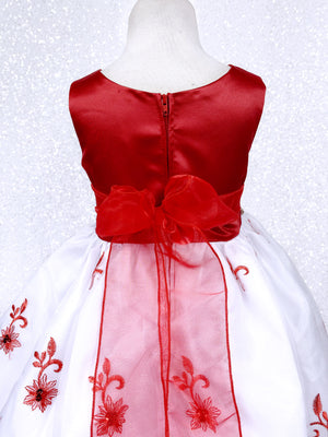 Andy Brokee Red Satin Sleeveless Floral Embroidery Gown