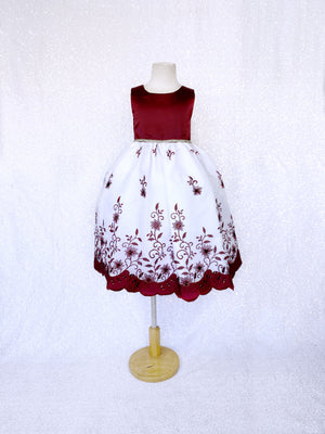 Andy Brokee Red Satin Sleeveless Floral Embroidery Gown