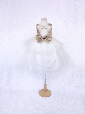 Burgundy Sequence Ivory Hi Low Tulle Dress