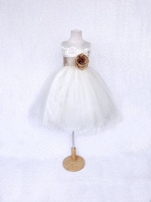 Sleeveless V-Back Carnation FL Ivory 2 Layer Tulle Dress Baby Blue Sash Flower