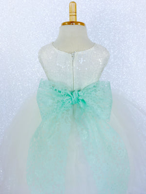 Ivory Big Sequin 2 Layer Tulle Royal Blue Lace Sash