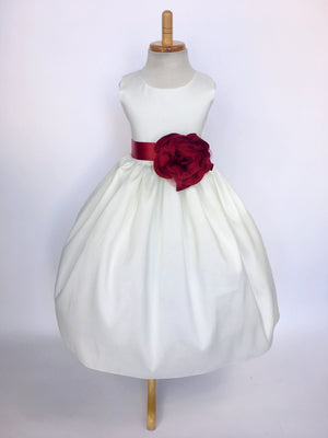 Ivory Vintage Shantung Off White Dress Teal Ribbon Flower
