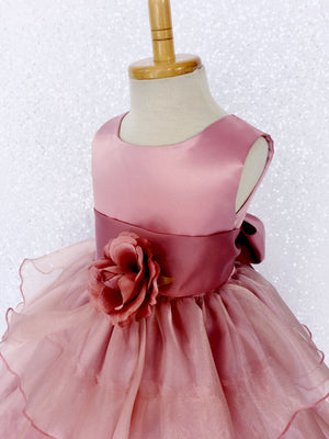 Sleeveless Satin Dusty Rose Organza Ruffle Dress