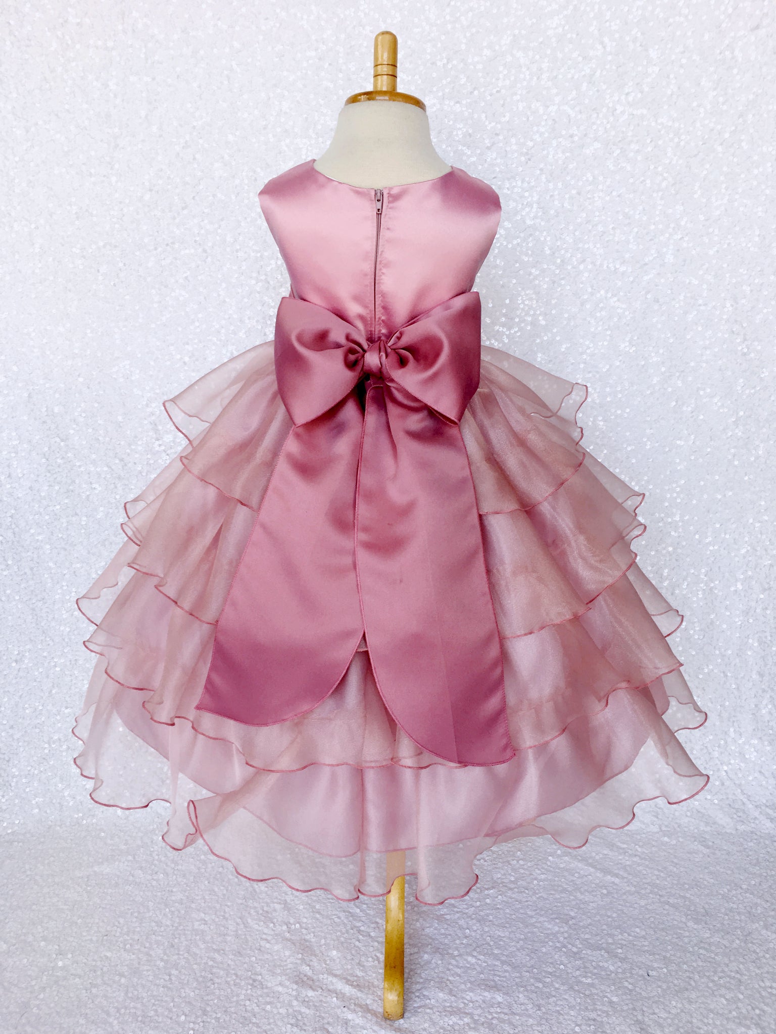 Sleeveless Satin Dusty Rose Organza Ruffle Dress