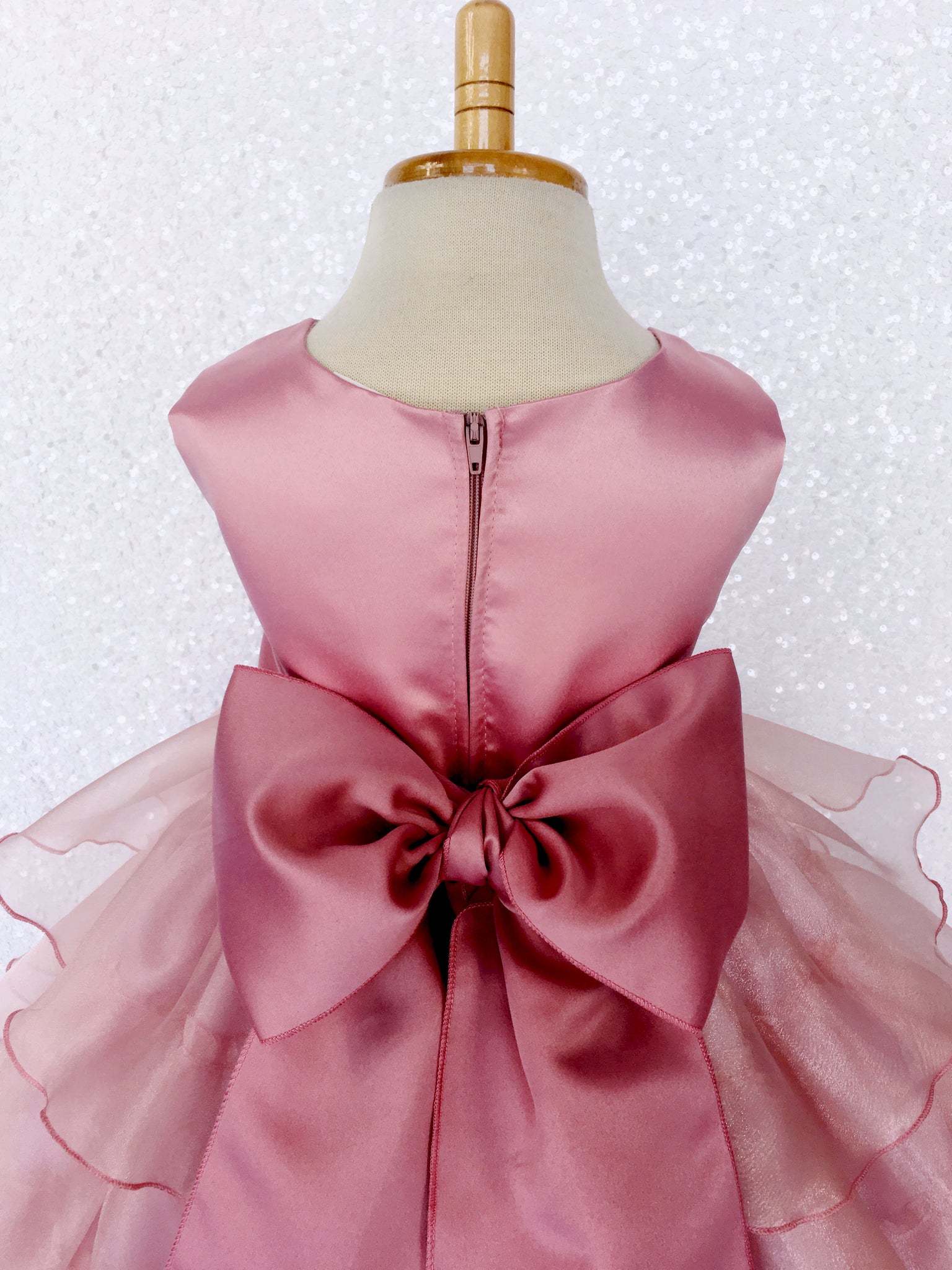 Sleeveless Satin Dusty Rose Organza Ruffle Dress