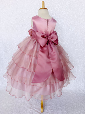 Sleeveless Satin Dusty Rose Organza Ruffle Dress