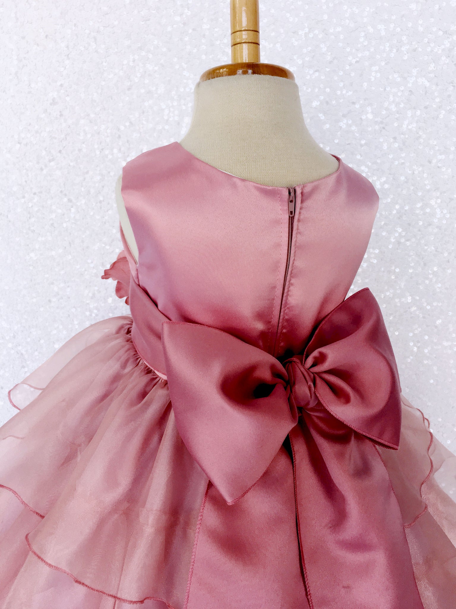 Sleeveless Satin Dusty Rose Organza Ruffle Dress