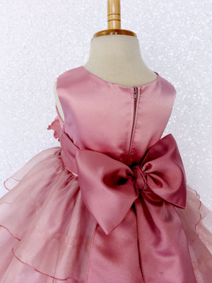 Sleeveless Satin Dusty Rose Organza Ruffle Dress
