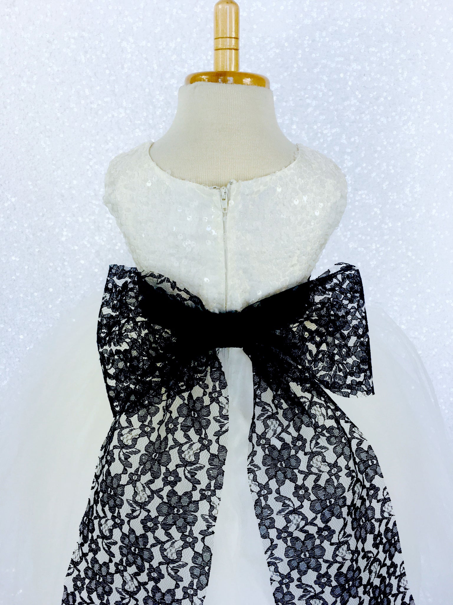 Ivory Big Sequin 2 Layer Tulle Royal Blue Lace Sash