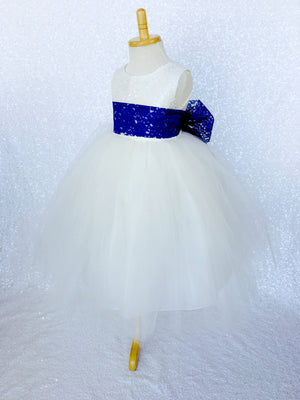 Ivory Big Sequin 2 Layer Tulle Royal Blue Lace Sash