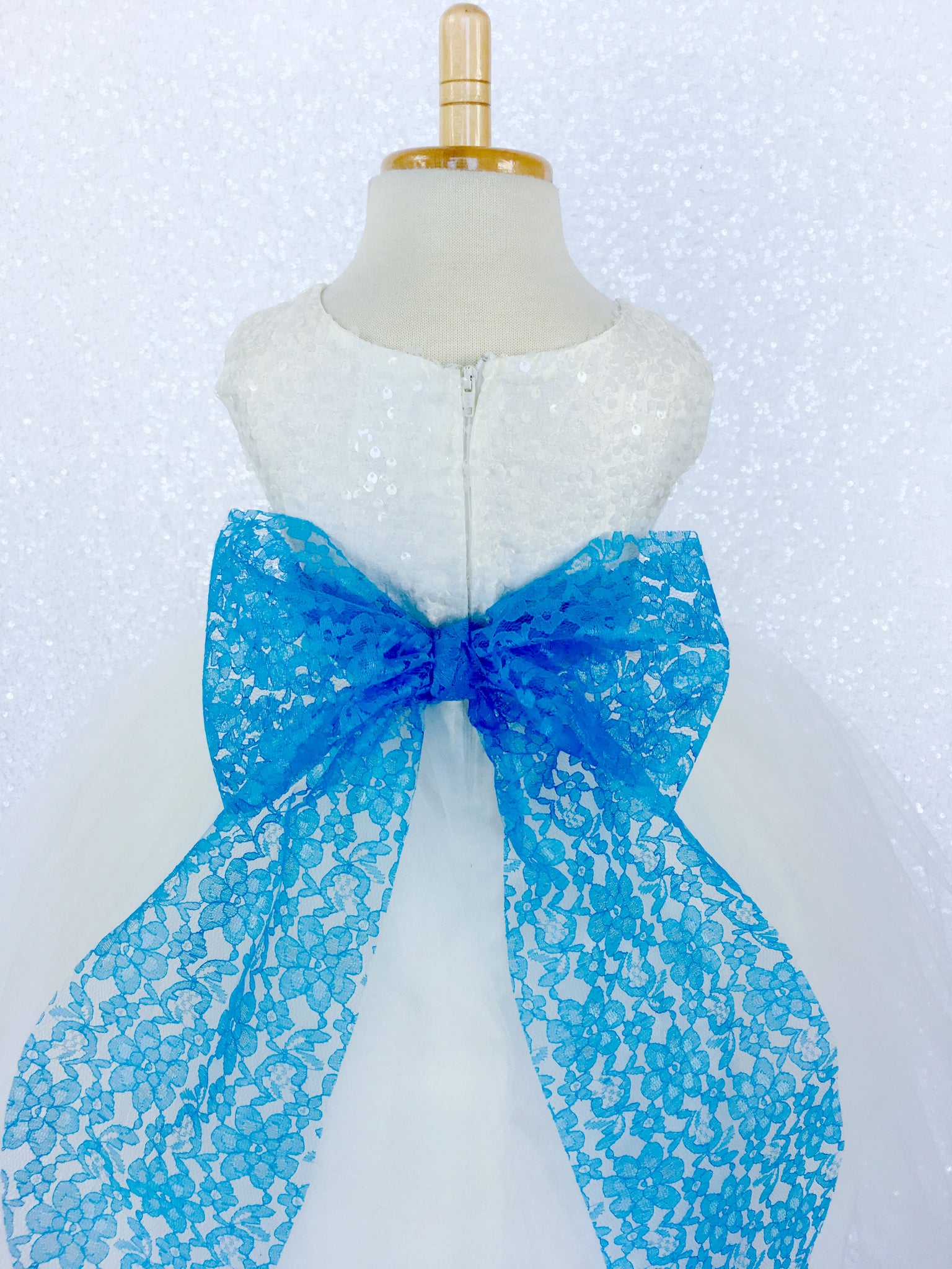 Ivory Big Sequin 2 Layer Tulle Royal Blue Lace Sash