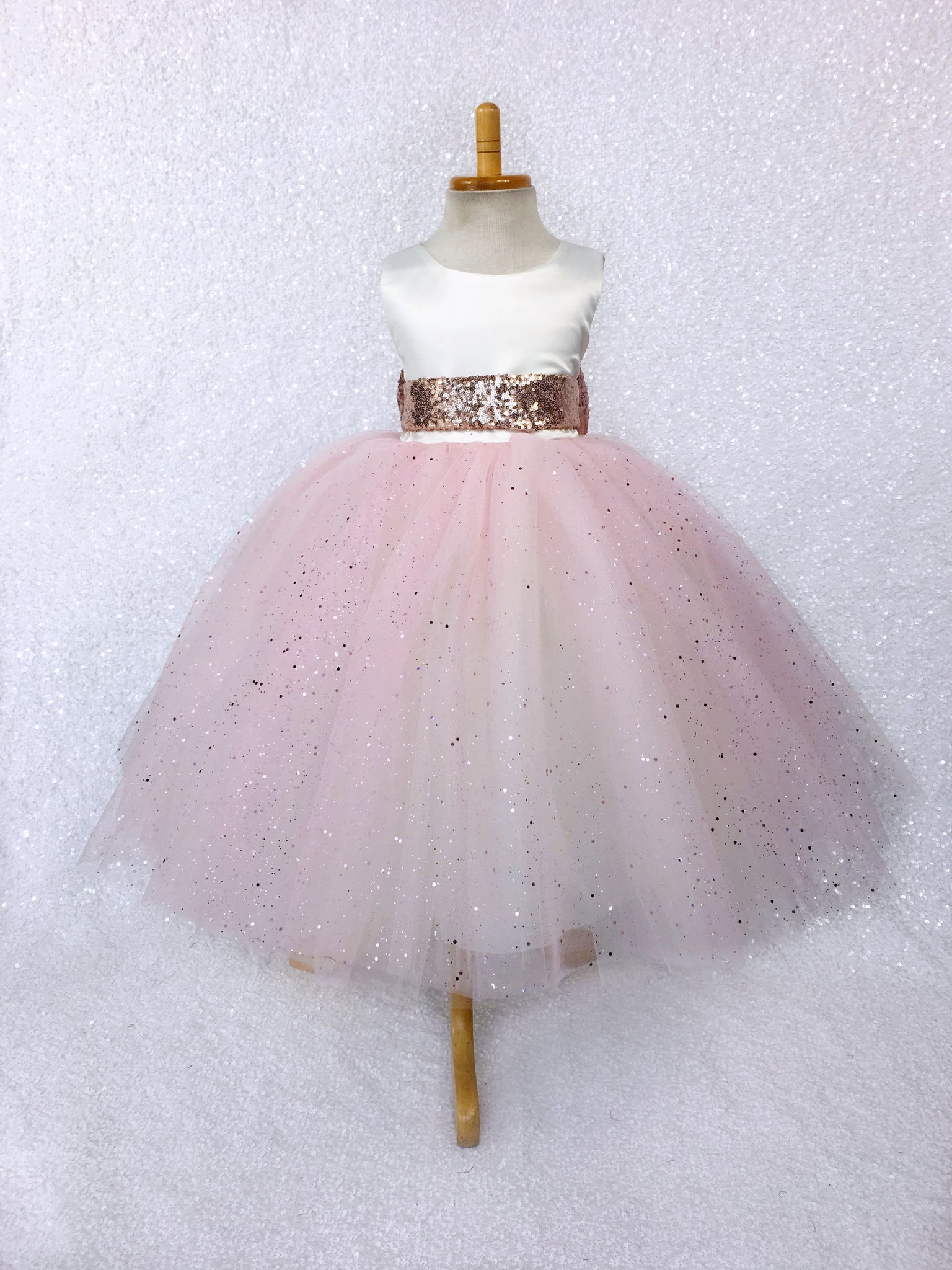 Princess Ivory Off White Satin Blush Glitter 4 Layer Tulle Gown