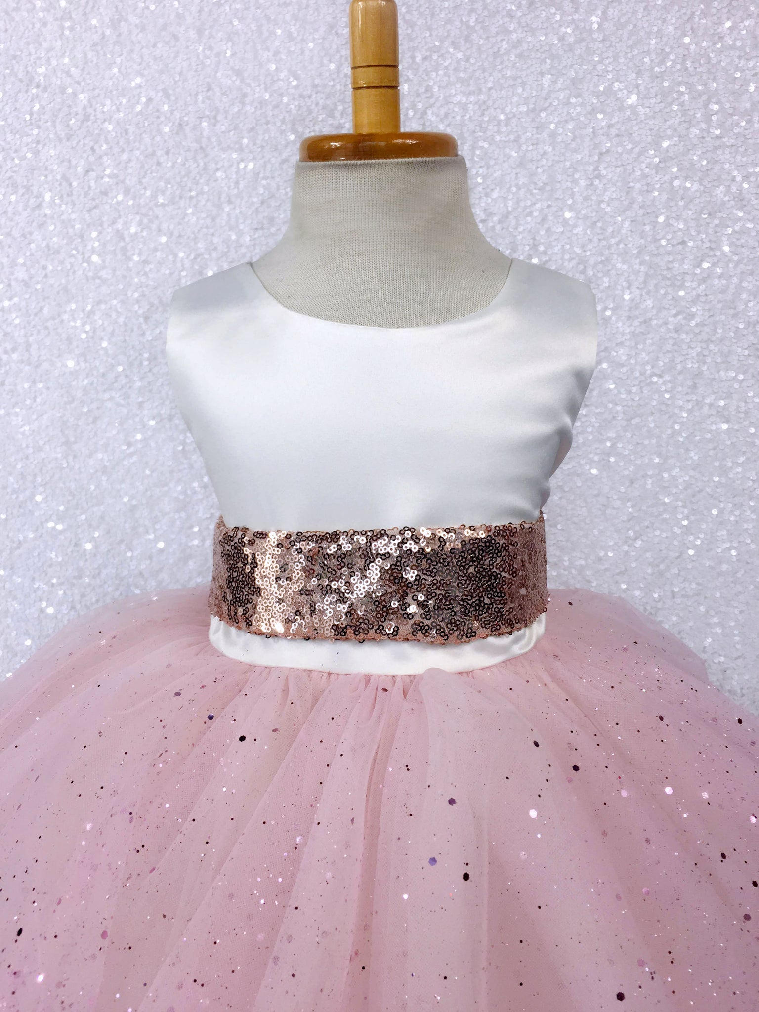 Princess Ivory Off White Satin Blush Glitter 4 Layer Tulle Gown