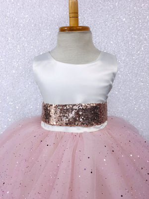 Princess Ivory Off White Satin Blush Glitter 4 Layer Tulle Gown