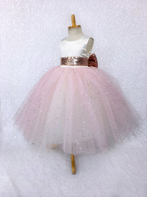 Princess Ivory Off White Satin Blush Glitter 4 Layer Tulle Gown