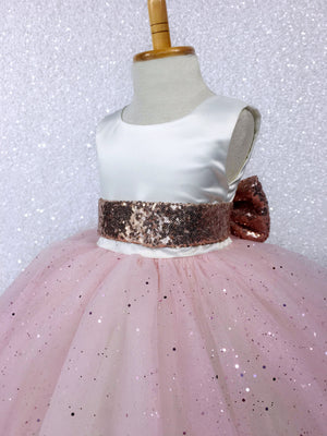 Princess Ivory Off White Satin Blush Glitter 4 Layer Tulle Gown