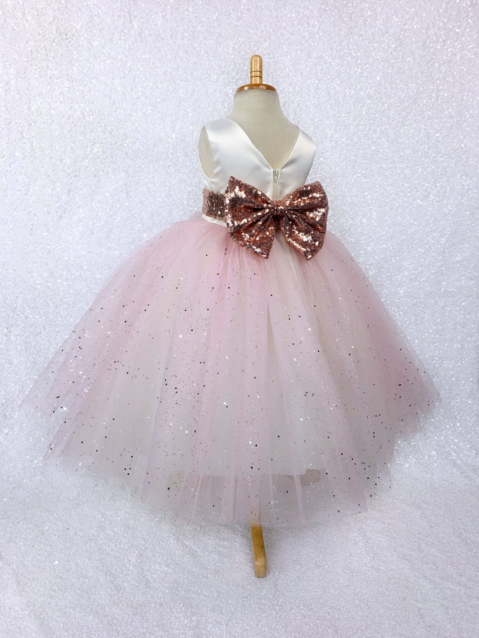 Princess Ivory Off White Satin Blush Glitter 4 Layer Tulle Gown