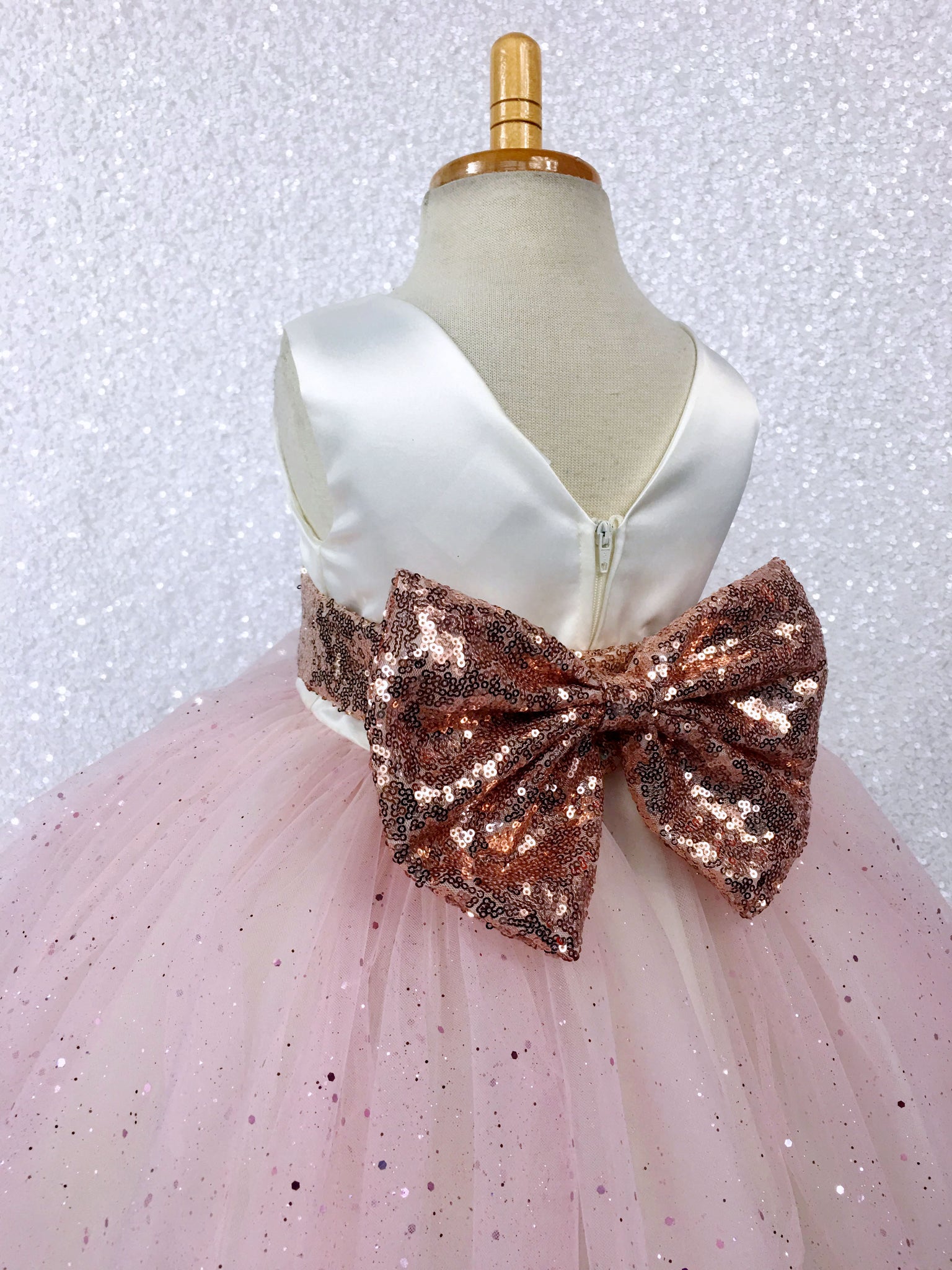 Princess Ivory Off White Satin Blush Glitter 4 Layer Tulle Gown