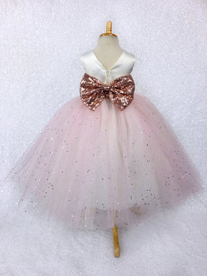 Princess Ivory Off White Satin Blush Glitter 4 Layer Tulle Gown