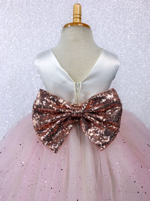 Princess Ivory Off White Satin Blush Glitter 4 Layer Tulle Gown