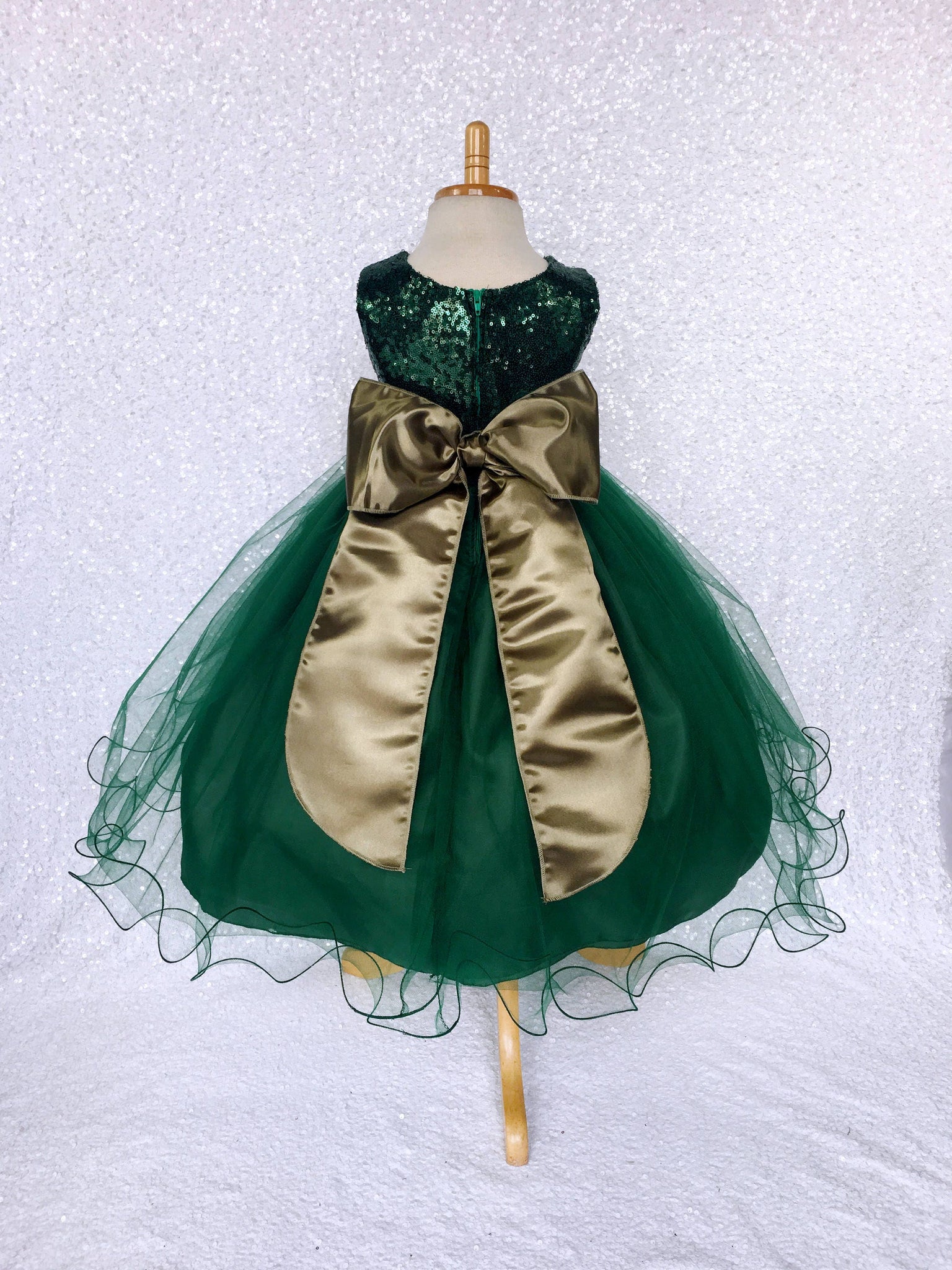 Hunter Green Sequence 2 Layer Tulle Dress Olive Satin Sash Velvet Flower
