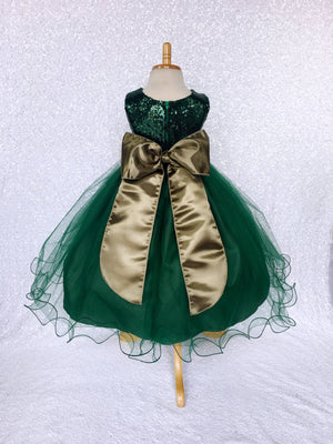 Hunter Green Sequence 2 Layer Tulle Dress Olive Satin Sash Velvet Flower