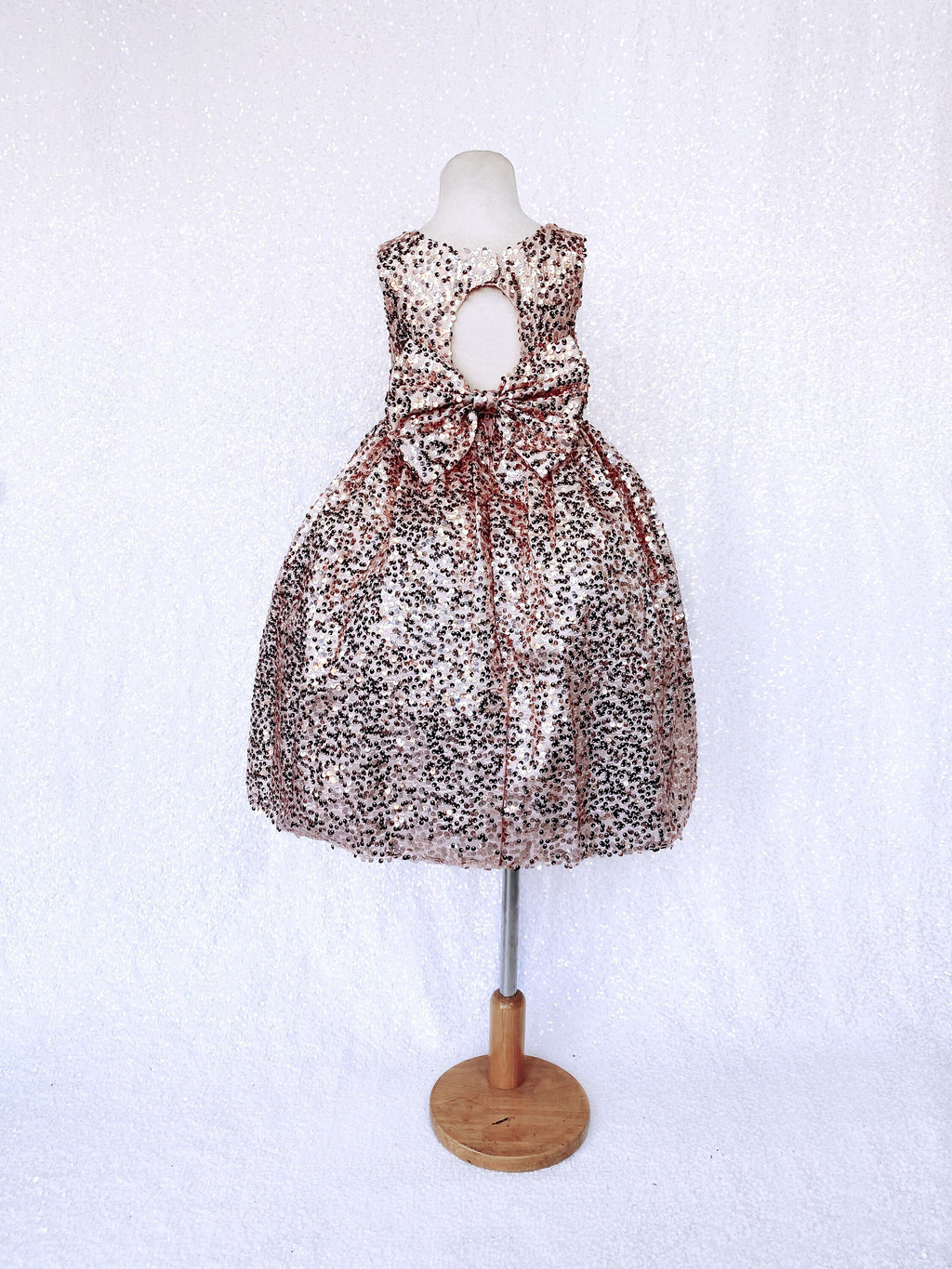 Open Back Keyhole Sleeveless Rose Gold Full Sequin Blush Bow Gown