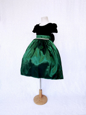 Hunter Green Taffeta Velvet Black Short Sleeve Gown
