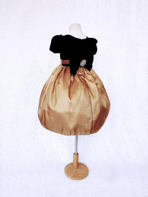 Gold Taffeta Velvet Black Short Sleeve Dress