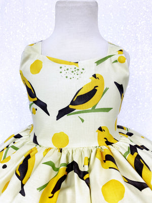 Spring Yellow Bird Knee Length Sleeveless Gown