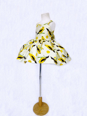 Spring Yellow Bird Knee Length Sleeveless Gown