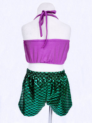 Mermaid Purple Green Girl 3 Piece Swimsuit