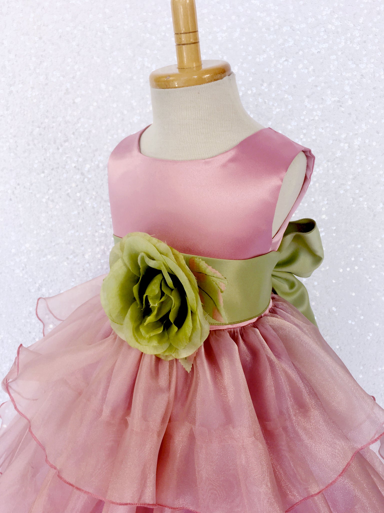 Sleeveless Satin Dusty Rose Organza Ruffle Dress